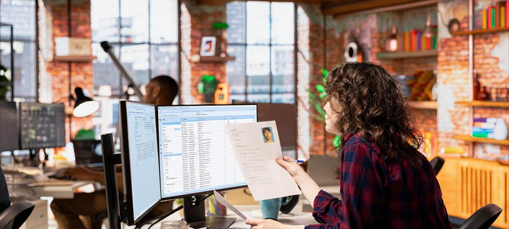 Employee working on spreadsheet